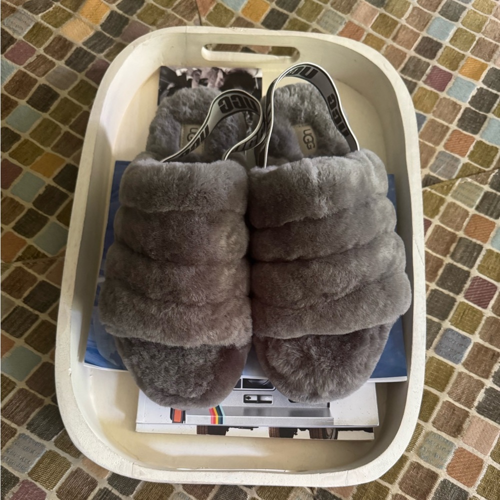 UGG Charcoal Plush Slippers NWOT - 9